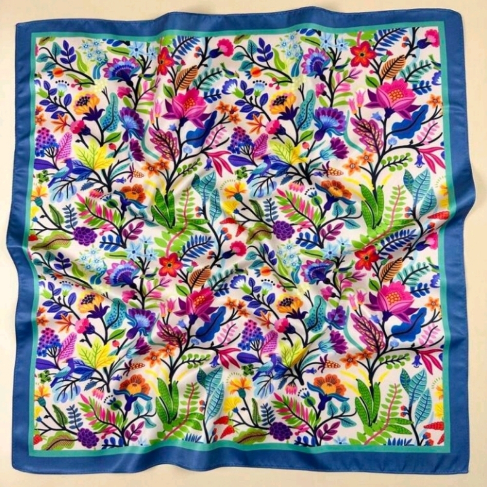 Floral Multicolor Colorful Satin Scarf